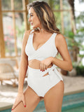 LC433735-1-S, LC433735-1-M, LC433735-1-L, LC433735-1-XL, White Women's Bikini Swimsuit Front Cross Cut Out Tie Two Piece Bathing Suit