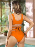 LC433735-3014-S, LC433735-3014-M, LC433735-3014-L, LC433735-3014-XL, Vitality Orange Women's Bikini Swimsuit Front Cross Cut Out Tie Two Piece Bathing Suit