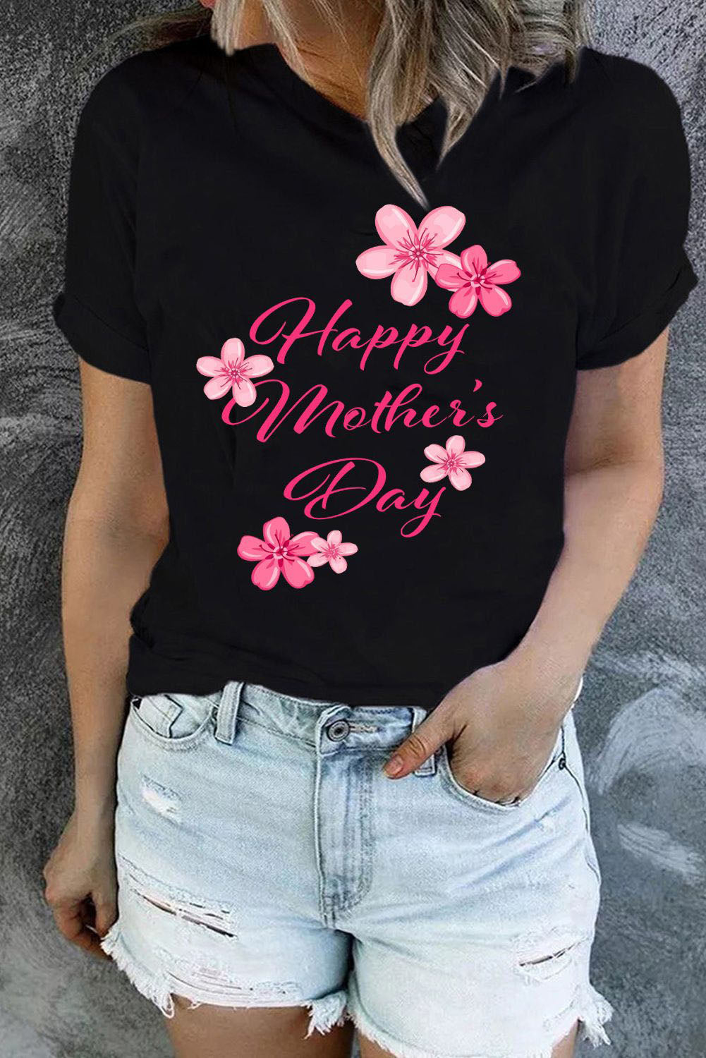 LC25220155-2-S, LC25220155-2-M, LC25220155-2-L, LC25220155-2-XL, LC25220155-2-2XL, Black Happy Mother's Day T Shirt for Women Crew Neck Short Sleeve Tee Tops