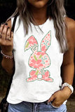 LC2568471-1-S, LC2568471-1-M, LC2568471-1-L, LC2568471-1-XL, LC2568471-1-2XL, White Summer Casual Top Easter Bunny Print Crew Neck Sleeveless Tops for Women