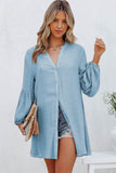 LC2552553-4-S, LC2552553-4-M, LC2552553-4-L, LC2552553-4-XL, LC2552553-4-2XL, Sky Blue Womens Long Sleeve Oversized Blouses Tops Button Up Bishop Sleeve Shirt