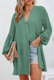 LC2552553-9-S, LC2552553-9-M, LC2552553-9-L, LC2552553-9-XL, LC2552553-9-2XL, Green Womens Long Sleeve Oversized Blouses Tops Button Up Bishop Sleeve Shirt