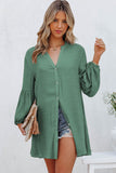 LC2552553-9-S, LC2552553-9-M, LC2552553-9-L, LC2552553-9-XL, LC2552553-9-2XL, Green Womens Long Sleeve Oversized Blouses Tops Button Up Bishop Sleeve Shirt