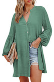 LC2552553-9-S, LC2552553-9-M, LC2552553-9-L, LC2552553-9-XL, LC2552553-9-2XL, Green Womens Long Sleeve Oversized Blouses Tops Button Up Bishop Sleeve Shirt