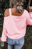 LC25120619-10-S, LC25120619-10-M, LC25120619-10-L, LC25120619-10-XL, LC25120619-10-2XL, Pink Floral Graphic Print One Shoulder Sweatshirt for Women