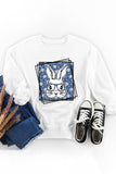 LC25314506-1-S, LC25314506-1-M, LC25314506-1-L, LC25314506-1-XL, LC25314506-1-2XL, White Women's Crew Neck Long Sleeve Bunny Floral Print Sweatshirt Pullover Tops