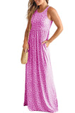 LC6114121-6-S, LC6114121-6-M, LC6114121-6-L, LC6114121-6-XL, Rose Women's Summer Sleeveless Loose Maxi Dress Leopard Print Pocketed Long Dress