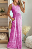 LC6114121-6-S, LC6114121-6-M, LC6114121-6-L, LC6114121-6-XL, Rose Women's Summer Sleeveless Loose Maxi Dress Leopard Print Pocketed Long Dress