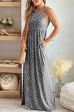 LC6114121-11-S, LC6114121-11-M, LC6114121-11-L, LC6114121-11-XL, Gray Women's Summer Sleeveless Loose Maxi Dress Leopard Print Pocketed Long Dress