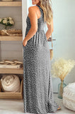 LC6114121-11-S, LC6114121-11-M, LC6114121-11-L, LC6114121-11-XL, Gray Women's Summer Sleeveless Loose Maxi Dress Leopard Print Pocketed Long Dress