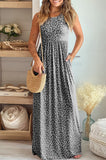 LC6114121-11-S, LC6114121-11-M, LC6114121-11-L, LC6114121-11-XL, Gray Women's Summer Sleeveless Loose Maxi Dress Leopard Print Pocketed Long Dress