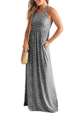 LC6114121-11-S, LC6114121-11-M, LC6114121-11-L, LC6114121-11-XL, Gray Women's Summer Sleeveless Loose Maxi Dress Leopard Print Pocketed Long Dress