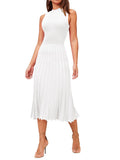 LC273384-1-S, LC273384-1-M, LC273384-1-L, LC273384-1-XL, White Women's Knit Tank Dresses Vacation Sleeveless Ribbed Swing Party Midi Dresses