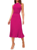 LC273384-6-S, LC273384-6-M, LC273384-6-L, LC273384-6-XL, Rose Women's Knit Tank Dresses Vacation Sleeveless Ribbed Swing Party Midi Dresses