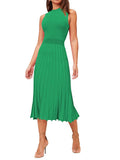 LC273384-9-S, LC273384-9-M, LC273384-9-L, LC273384-9-XL, Green Women's Knit Tank Dresses Vacation Sleeveless Ribbed Swing Party Midi Dresses