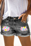 Women Summer Jean Shorts Stretchy Easter Bunny Print Denim Shorts