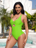 LC443488-309-S, LC443488-309-M, LC443488-309-L, LC443488-309-XL, Light Green Women's One Piece Swimsuit Tummy Control Cutout High Cut Bathing Suit