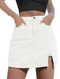 LC7811027-1-S, LC7811027-1-M, LC7811027-1-L, LC7811027-1-XL, LC7811027-1-2XL, Brilliant White Women's Casual Denim Skirt High Waist Casual Mini Skirts