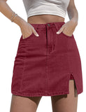 LC7811027-3-S, LC7811027-3-M, LC7811027-3-L, LC7811027-3-XL, LC7811027-3-2XL, Rumba Red Women's Casual Denim Skirt High Waist Casual Mini Skirts