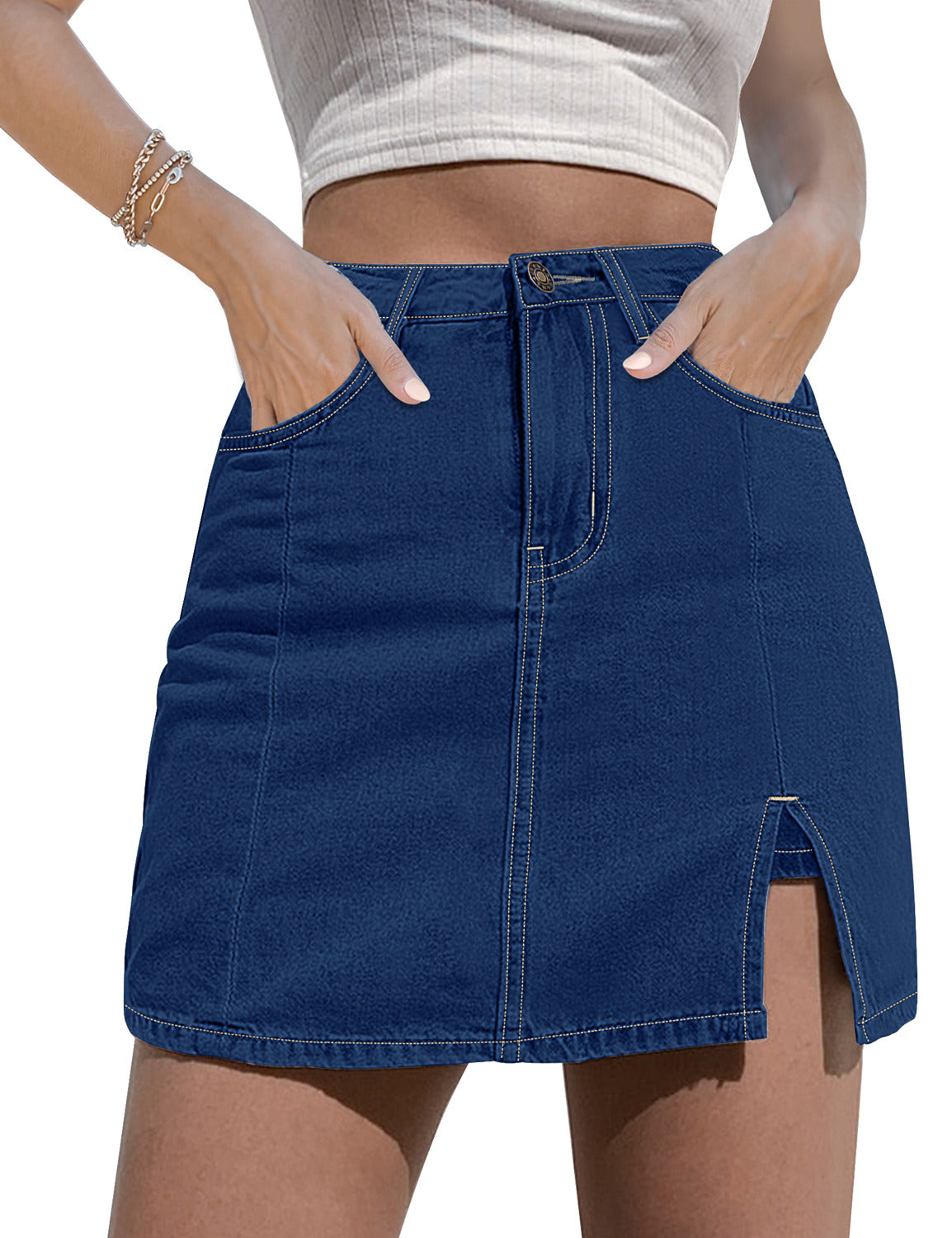 LC7811027-5-S, LC7811027-5-M, LC7811027-5-L, LC7811027-5-XL, LC7811027-5-2XL, Reef Blue Women's Casual Denim Skirt High Waist Casual Mini Skirts