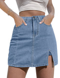 LC7811027-104-S, LC7811027-104-M, LC7811027-104-L, LC7811027-104-XL, LC7811027-104-2XL,  Blue Fog Women's Casual Denim Skirt High Waist Casual Mini Skirts