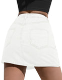 LC7811027-1-S, LC7811027-1-M, LC7811027-1-L, LC7811027-1-XL, LC7811027-1-2XL, Brilliant White Women's Casual Denim Skirt High Waist Casual Mini Skirts