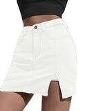 LC7811027-1-S, LC7811027-1-M, LC7811027-1-L, LC7811027-1-XL, LC7811027-1-2XL, Brilliant White Women's Casual Denim Skirt High Waist Casual Mini Skirts