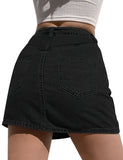 LC7811027-2-S, LC7811027-2-M, LC7811027-2-L, LC7811027-2-XL, LC7811027-2-2XL, Soft Black Women's Casual Denim Skirt High Waist Casual Mini Skirts