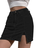 LC7811027-2-S, LC7811027-2-M, LC7811027-2-L, LC7811027-2-XL, LC7811027-2-2XL, Soft Black Women's Casual Denim Skirt High Waist Casual Mini Skirts