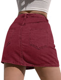 LC7811027-3-S, LC7811027-3-M, LC7811027-3-L, LC7811027-3-XL, LC7811027-3-2XL, Rumba Red Women's Casual Denim Skirt High Waist Casual Mini Skirts