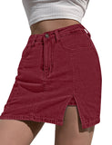 LC7811027-3-S, LC7811027-3-M, LC7811027-3-L, LC7811027-3-XL, LC7811027-3-2XL, Rumba Red Women's Casual Denim Skirt High Waist Casual Mini Skirts