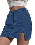 LC7811027-4-S, LC7811027-4-M, LC7811027-4-L, LC7811027-4-XL, LC7811027-4-2XL, Medium Blue Women's Casual Denim Skirt High Waist Casual Mini Skirts
