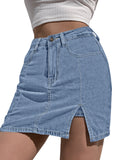 LC7811027-104-S, LC7811027-104-M, LC7811027-104-L, LC7811027-104-XL, LC7811027-104-2XL,  Blue Fog Women's Casual Denim Skirt High Waist Casual Mini Skirts
