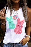 LC2568596-1-S, LC2568596-1-M, LC2568596-1-L, LC2568596-1-XL, LC2568596-1-2XL, White Women's Tank Tops Cute Bunny Rabbit Graphic Sleeveless Tee Shirt