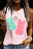LC2568596-10-S, LC2568596-10-M, LC2568596-10-L, LC2568596-10-XL, LC2568596-10-2XL, Pink Women's Tank Tops Cute Bunny Rabbit Graphic Sleeveless Tee Shirt