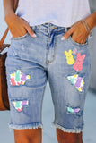 Womens Easter Bunny Rabbit Print Jeans Shorts Ripped Distressed Denim Bermuda Shorts