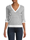 PSE2287BA-L, PSE2287BA-M, PSE2287BA-S, PSE2287BA-XL, Black and white Striped Slim-fit Deep V Neck Pullover Sweater