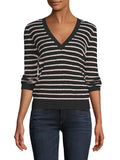 PSE2287BL-L, PSE2287BL-M, PSE2287BL-S, PSE2287BL-XL, Black Striped Slim-fit Deep V Neck Pullover Sweater
