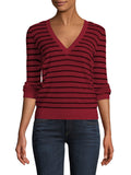PSE2287WR-L, PSE2287WR-M, PSE2287WR-S, PSE2287WR-XL, Ruby Striped Slim-fit Deep V Neck Pullover Sweater