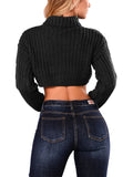 PSE2514BL-L, PSE2514BL-M, PSE2514BL-S, PSE2514BL-XL, Black Women's Turtleneck Long Sleeve Knit Pullover Crop Sweater