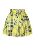 PSK3065YE-TM, Yellow Women Digital Print Pleated Stretchy Flared Casual Mini Skirt
