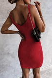 LC2211331-3-S, LC2211331-3-M, LC2211331-3-L, LC2211331-3-XL, LC2211331-3-2XL, Red Women's Summer Tank Dress Knit V Neck Sleeveless Bodycon Ribbed Dresses