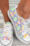 Womens Canvas Sneakers Easter Print Low Top Lace Up Canvas Shoes Walking