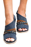 Women's Open Toe Platform Wedged Denim Sandals Rivet Casual Summer Womens Shoes