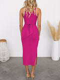 LC6113389-506-S, LC6113389-506-M, LC6113389-506-L, LC6113389-506-XL, Rouge Rose Women's Cut Out Bodycon Maxi Dresses Twist Front Sleeveless Dresses with Split