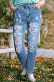 Plus Size Denim Pants Easter Rabbit Ripped Distressed Jeans for Women