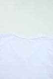 LC25219590-1-S, LC25219590-1-M, LC25219590-1-L, LC25219590-1-XL, White Women's Summer Casual Shirts Puff Sleeve V Neck T-Shirt