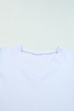 LC25219590-1-S, LC25219590-1-M, LC25219590-1-L, LC25219590-1-XL, White Women's Summer Casual Shirts Puff Sleeve V Neck T-Shirt