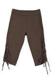 LC410790-17-XXL, LC410790-17-XL, LC410790-17-L, LC410790-17-M, LC410790-17-S, LC410790-17-XXXL, LC410790-17-XS, Brown Womens Plus Size Rash Guard Capris Boardshort Long Swim Shorts with Side Drawstring