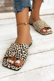 BH021757-20-37, BH021757-20-38, BH021757-20-39, BH021757-20-40, BH021757-20-41, Leopard Women’s Squared Open Toe Slide Sandals Low Heel Flat Slippers